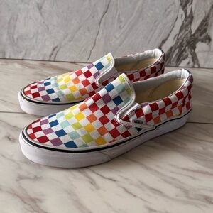 Vans Rainbow Checkerboard Slip On Shoes Women’s 10 Colorful Skate Sneakers
